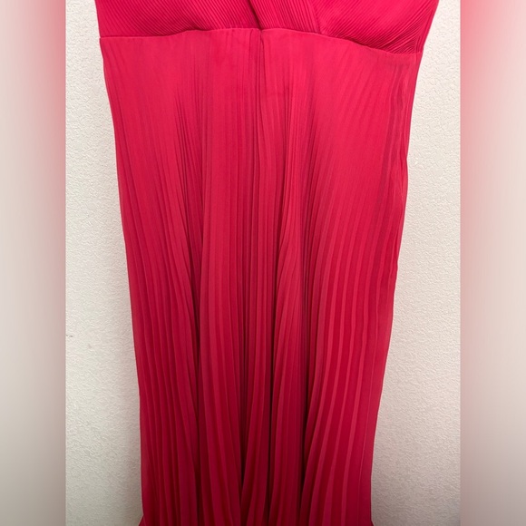 Taylor Raspberry Red Pleated Chiffon Ruffle Sleeve Empire Waist Midi Dress 14 - Picture 6 of 14